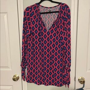 Mud Pie Pink and Blue Geometric Blouse